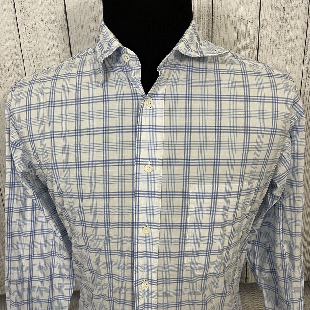 Billy Reid Men's XXL Blue & White Check Tuscumbia Long Sleeve Button-Front Shirt
